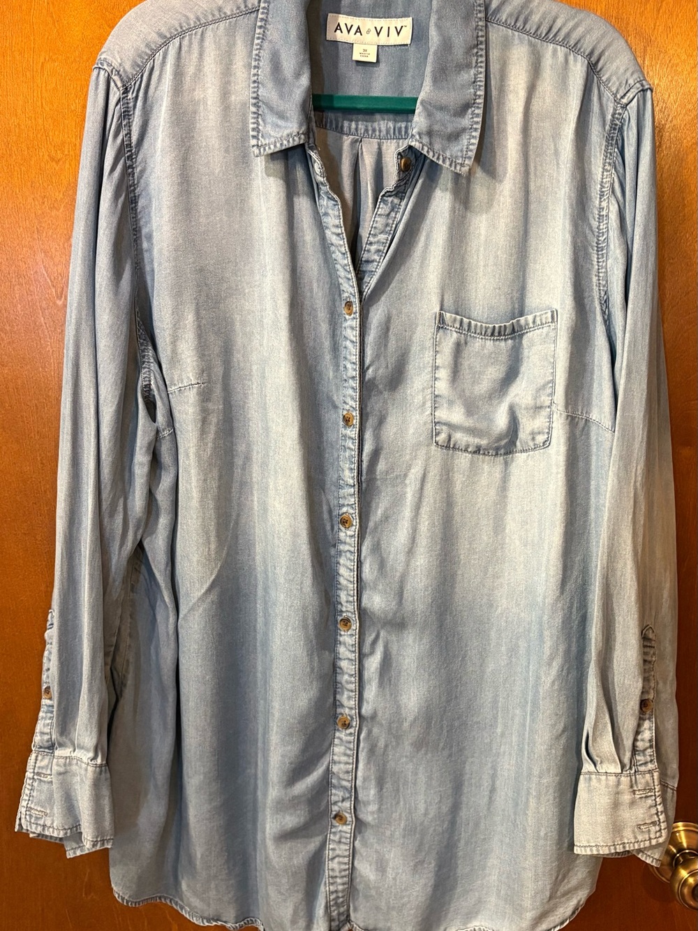 Ava & Viv Light Denim Button-Down Shirt - Pale Blue